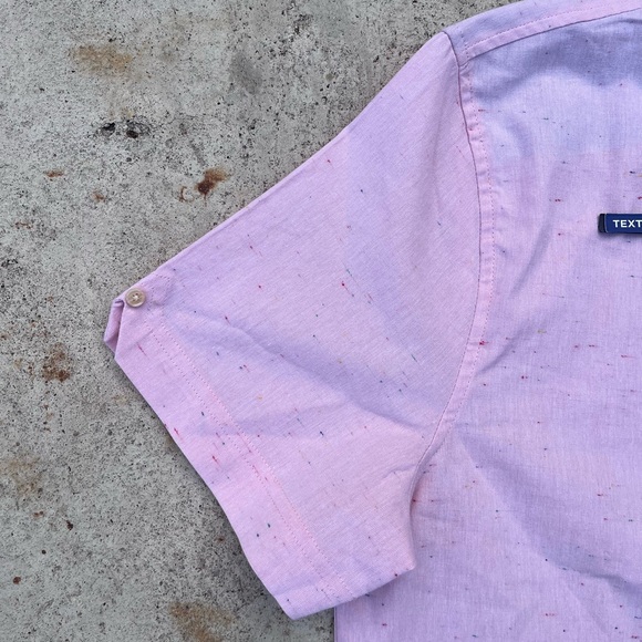 Ben Sherman Short Sleeve Slub Twill Shirt Stretch PINK Textured NEW NWT - Picture 5 of 7